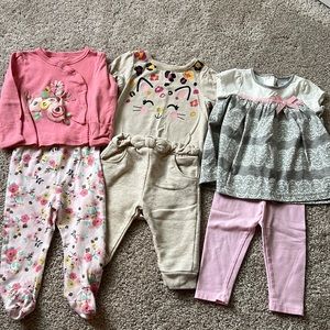 Baby girl outfits, size  3-6 months (set of 3 - 6 pieces total)